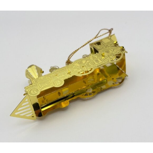 Vintage Train Christmas Ornament Gold Tone Locomotive Filagree Railfan - Picture 7 of 8